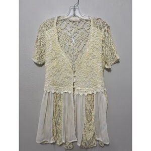 A'reve Cream L Sheer Lace Crochet Trim Gauzy Fairy Whimsical Romantic Floral